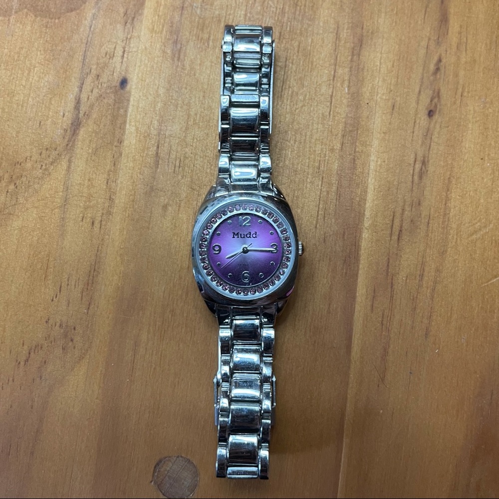 Purple Rhinestone Silver Watch